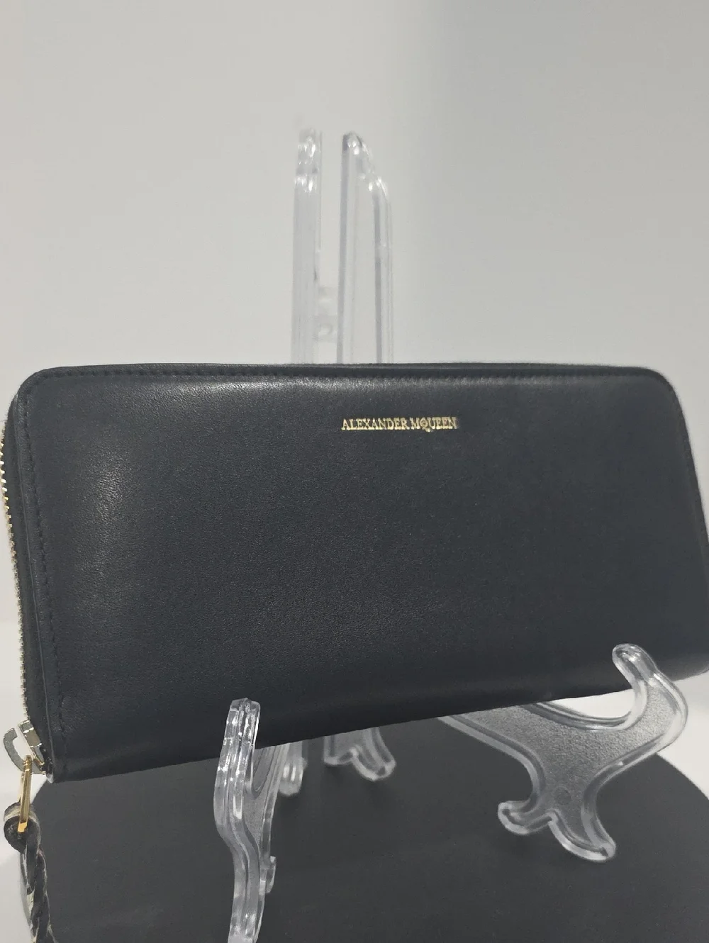 ✅ Alexander McQueen Black + Rock Continental Wallet with Snake-textured Pull